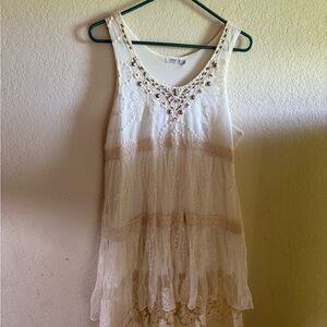 Style & Co. Cream Embellished Tiered Sundress
